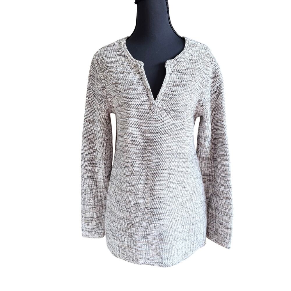 J.Jill Cotton Knit Pullover Sweater Split Neck Neutral gray Small 100% cotton